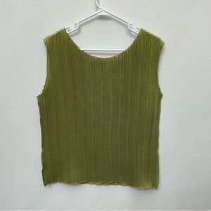 Plisse Olive Green Scrunch Tank Top Size Large Basic Stretchy Layer Jewel Tone